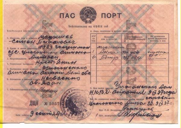 паспорт 1937 г